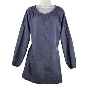 J. CREW Navy Sueded 100% Silk Shift Dress Tunic M Long Sleeve Minimalist Popover